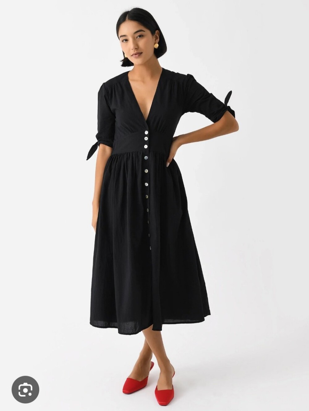 NATALIE MARTIN layla midi dress in black flat cotton